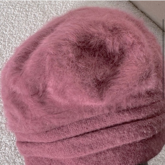 Forbusite Dusty Rose Pink Angora Wool Blend Beanie Beret Hat - Picture 3 of 9